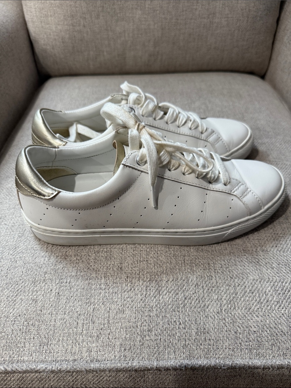 Classic White Women's Leather Sneakers - Clean Minimal Style J.Crew Used Size 8